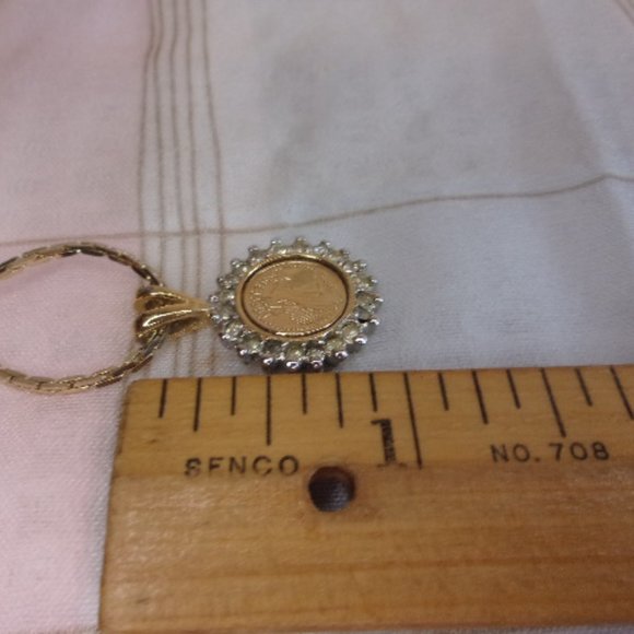Gold Faux Coin Pendant Necklace 18" L - Picture 7 of 8